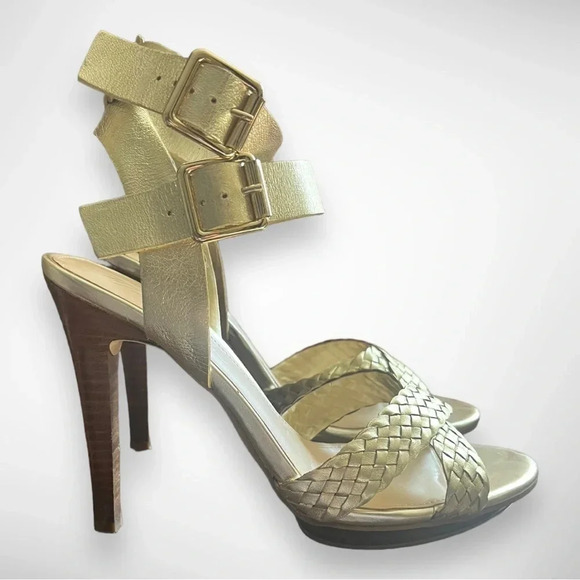 MARC FISHER Cari Gold Leather Open Toe High Heel Sandals Size 7 | EUC - Picture 7 of 10